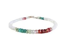 Bracelet en pierre de lune et tourmaline pastèque, perles facettées de 3 à 3,5 mm, fermoir plaqué argent de 17,8 cm, pour hommes et femmes | LK_STACK_08194