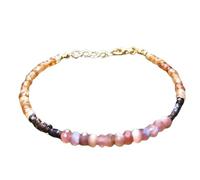 Bracelet en pierre de lune, grenat hessonite et quartz fumé, perles facettées de 3 à 4 mm, fermoir plaqué or réglable de 17,8 cm, pour hommes et femmes | LK_STACK_08242