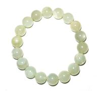 Bracelet en pierre de lune verte 12 mm, chakra de la couronne - Pierre précieuse naturelle pour l'amour et les relations | Réglable 20 cm | Coffret cadeau et pochette en velours inclus