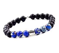 Bracelet En Pierre De Signe Astrologique Du Zodiaque - Bracelet En Perles De Pin Bleu De 8 Mm, Noir Givré - Constellation Du Zodiaque, Horoscope, Bijoux D'Astrologie Céleste - Cadeau Pour Femme