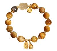 Bracelet en pierre œil de tigre avec breloque Pi Yao - amulette Feng Shui richesse et prospérité pour attirer la chance et l'argent