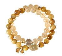 Bracelet en pierre œil de tigre doré Feng Shui - Citrine multicouche avec breloque Pi Yao Abacus pour la prospérité et la chance, 6MM, Pierre, Pas de pierre précieuse