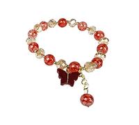 Bracelet en pierre naturelle avec pendentif papillon - Appréciation pour femme et fille - Bracelet de perles et boucles d'oreilles à pompons, taille unique, Verre, Pas de gemme