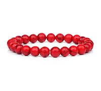 Bracelet en pierre naturelle Hommes Perles Bracelet Mixte Coloré Perles Bracelets Simple Élastique Strand Bijoux Hommes Femmes 8mm, Howlite Rouge, 21 cm