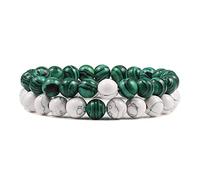 Bracelet en Pierre Naturelle pour Cadeaux de Couple,Bracelets Élastiques en Perles de Malachite et de Howlite Blanche de 8mm pour Cadeaux D'Amitié Faits à La Main 8mm