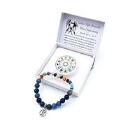 Bracelet en pierre précieuse avec signe du zodiaque dans une boîte cadeau | Protection chance, amour énergie (Gémeaux calcédoine bleue, 18 cm)