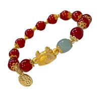 Bracelet en Pierre Précieuse Rouge pour Femmes, Perles, Année du Dragon