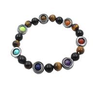 Bracelet en pierre volcanique avec oeil de tigre et calculs biliaires noirs | Bijoux de main de style ethnique avec une rangée unique pour homme et femme, One Size