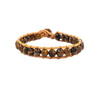 Bracelet en pierres Oeil de tigre et cuir vÃ©ritable femme Sloya Facelia Marron 17/21 cm