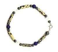 Bracelet en pierres véritables à base de jaspe dalmatien et d'hématite, avec autres pierres véritables alternées. Fermoir en argent 925. Idée cadeau (LAPIS LAZULI CRISTAL DE ROCHE, 19.00, Centimètres)