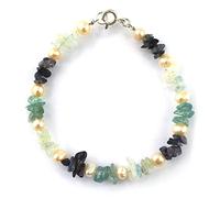 Bracelet en pierres véritables baroques polies d'aigue marine, apatite bleue-verte, de iolite alternées ave des perles d'eau douce. Fermoir en argent 925 (18)