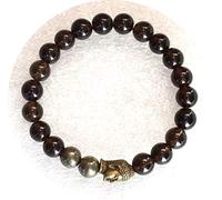 Bracelet en pyrite en fer - Quartz fumé - Bouddha - Extensible - 8 mm - Perles Mala - Guérison Reiki - Puissant bracelet de poignet | Energized | Perles de prière tibétaines pour yoga