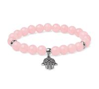 Bracelet en Quartz Rose Naturel - Perles 8 mm - Pendentif Main de Fatima Argenté - Bijou Femme Élégant & Spirituel - Pierre Semi-Précieuse Amour & Protection