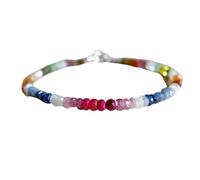 Bracelet en saphir de la toundra, rubis, émeraude et tourmaline, perles facettées de 3 à 3,5 mm, fermoir plaqué argent de 17,8 cm, pour hommes et femmes | LK_STACK_08752