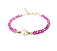 Bracelet en saphir rose avec perles d'eau douce de 3 à 8 mm, perles rondes et rondelles à facettes, fermoir plaqué or réglable de 17,8 cm, pour hommes et femmes | LK_STACK_08388