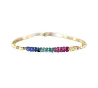 Bracelet en saphir, rubis et émeraude, perles facettées de 3 mm, taille ronde, fermoir plaqué or réglable de 17,8 cm, pour hommes et femmes | LK_STACK_08623