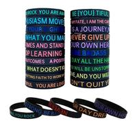 Bracelet en Silicone de Motivation, 20 Pièces Bracelets en Caoutchouc Inspirants, Silicone Bracelet, Bracelets D'inspiration en Silicone Couleurs pour Adultes Étudiants Fête d'Anniversaire (noir)