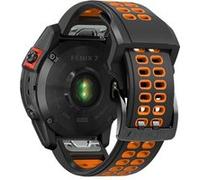 Bracelet en silicone deux rangées de trous, bicolore, attache rapide, 22mm, noir/orange pour votre Garmin Fenix 7/Epix