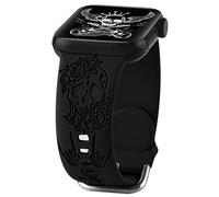 Bracelet en silicone gravé à motif floral d'Halloween compatible avec Apple Watch 42 mm, 44 mm, 45 mm pour homme et femme, motif crâne imprimé au laser, bracelet de rechange pour iWatch Series SE 9 8