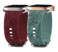 Bracelet en silicone gravé avec fleur compatible avec les bracelets Apple Watch 38 mm, 40 mm, 41 mm, bracelet de rechange doux pour femme, motif floral sauvage, bracelets de rechange pour iWatch