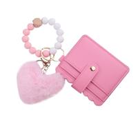 Bracelet en silicone, Porte-monnaie, Bracelet Bracelet Porte-clés - Porte-clés en forme de cœur en peluche - Porte-monnaie pour femme, beau et élégant étui pour cartes à clés hommes et femmes, rose