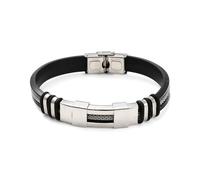 Bracelet en silicone pour homme en acier inoxydable - Noir - Étanche - 22,5 | Cordon en silicone avec tubes incurvés en acier inoxydable de 22,5 cm - Imperméable et facile d'entretien