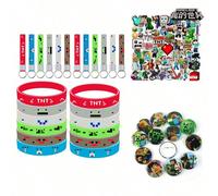 Bracelet en silicone thème Minecraft, porte-clés en silicone, broche, bracelet décoratif pour fête de Noël et Halloween, set de 50 autocollants pixel pour jeu, cadeau de Noël et Halloween Insigne 12 p