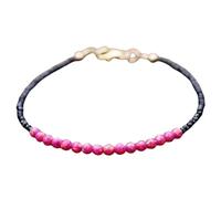 Bracelet en spinelle noire et opale rose, perles rondes à facettes et coupe lisse de 2 à 3 mm, fermoir plaqué or de 17,8 cm, pour hommes et femmes | LK_STACK_07124