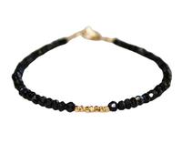Bracelet en tourmaline noire, perles à facettes de 3 à 3,5 mm, forme rondelle, fermoir plaqué or, 17,8 cm, pour hommes et femmes | LK_STACK_01296