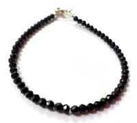 Bracelet en tourmaline noire ronde de 3 à 3,5 mm, perles à facettes, fermoir plaqué argent, 17,8 cm, pour hommes et femmes | LK_STACK_01330