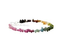 Bracelet en tourmaline pastèque de 2 à 5 mm, perles lisses en forme de pépite, fermoir plaqué argent réglable de 17,8 cm, pour hommes et femmes | LK_STACK_06601