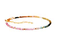 Bracelet en tourmaline pastèque de 2 mm, perles à facettes, taille rondelle, fermoir plaqué or réglable de 17,8 cm, pour hommes et femmes | LK_STACK_06605