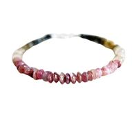 Bracelet en tourmaline pastèque de 3,5 à 4 mm, perles rondes lisses, fermoir plaqué argent, 17,8 cm, pour hommes et femmes | LK_STACK_06606