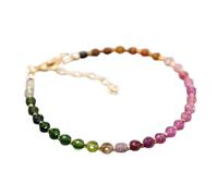 Bracelet en tourmaline pastèque de 3,5 mm, perles rondes à facettes, fermoir plaqué or réglable de 17,8 cm, pour hommes et femmes | LK_STACK_06643