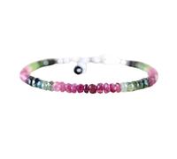 Bracelet en tourmaline pastèque de 3 mm, perles rondes lisses, fermoir plaqué argent réglable de 17,8 cm, pour hommes et femmes | LK_STACK_06629