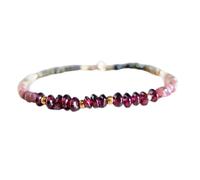 Bracelet en tourmaline pastèque et grenat, perles lisses de 3 à 3,5 mm, fermoir plaqué or, 17,8 cm, pour hommes et femmes | LK_STACK_08773