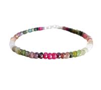 Bracelet en tourmaline pastèque et rubis, perles facettées de 3,5 mm, fermoir plaqué argent de 17,8 cm, pour hommes et femmes | LK_STACK_08774