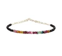 Bracelet en tourmaline pastèque et spinelle noire, perles facettées de 3 mm, taille ronde, fermoir plaqué argent réglable de 17,8 cm, pour hommes et femmes | LK_STACK_08771