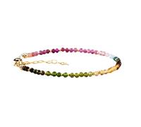 Bracelet en tourmaline pastèque, perles rondes à facettes de 2,5 à 3 mm, fermoir plaqué or réglable de 17,8 cm, pour hommes et femmes | LK_STACK_06634