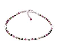 Bracelet en tourmaline pastèque, perles rondes à facettes de 2 à 2,5 mm, fermoir plaqué argent réglable de 17,8 cm, pour hommes et femmes | LK_STACK_06638