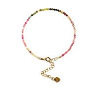 Bracelet en tourmaline pastèque, perles rondes à facettes de 2 mm, fermoir plaqué or réglable de 17,8 cm, pour hommes et femmes | LK_STACK_06640