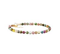 Bracelet en tourmaline pastèque, perles rondes à facettes de 3 à 3,5 mm, fermoir plaqué or réglable de 17,8 cm, pour hommes et femmes | LK_STACK_06644