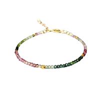 Bracelet en tourmaline pastèque, perles rondes à facettes de 3 mm, fermoir plaqué or réglable de 17,8 cm, pour hommes et femmes | LK_STACK_06648