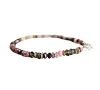 Bracelet en tourmaline pastèque, perles rondes de 3 à 3,5 mm, taille lisse, fermoir plaqué argent, 17,8 cm, pour hommes et femmes | LK_STACK_06615