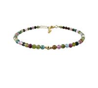 Bracelet en tourmaline pastèque, perles rondes de 3 mm, coupe lisse, fermoir plaqué or réglable de 17,8 cm, pour hommes et femmes | LK_STACK_06649