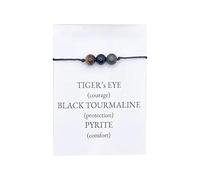 Bracelet ethnique en pierre d'anxiété avec perles de cire et carte 1 pièce améthyste Flash Stone Combinaison Bracelet pour homme et femme Bijoux à main pour filles, taille unique, Métal