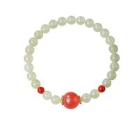 Bracelet extensible en jade naturelle de 6 mm en jade d'Hétien rouge - Bracelet extensible avec boîte cadeau pour femme, épouse, petite amie, adjustable, Jade chaude naturelle, agate rouge