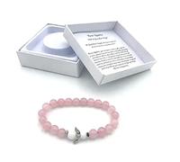 Bracelet fabriqué à la main en quartz rose avec ange gardien dans une boîte cadeau | bonheur amour énergie famille, 18 cm, quartz rose