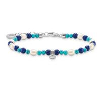 THOMAS SABO A2064-775-7-L19V Bracelet en argent sterling 925 avec perles et pierres bleues pour femme Longueur 16-19 cm, 16-19 cm, Argent sterling, Pas de gemme