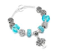 Bracelet - Femme - Arbre de Vie - Maille Serpentine - 20 cm - Argent Fin Rhodié - Cristal Turquoise